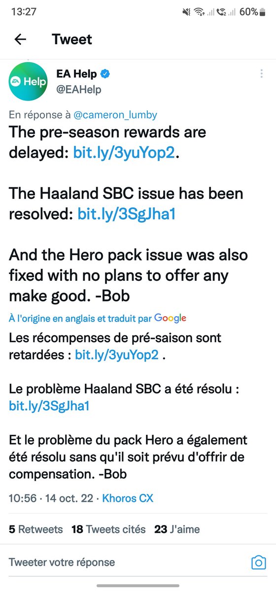 Elde_gaming's tweet photo. Première "communication" d'#EASPORTSFIFA sur leur loupé du pack hero qui a explosé le marché...
Je vous laisse juger par vous même
#fu23 #fifa23 #fut https://t.co/AJZq7BzyE7