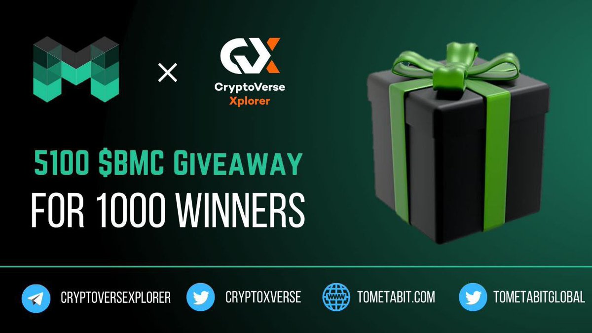 🎉 CryptoVerse Xplorer x Metabit 🎊

🔥 Total Prize Pool - 5110 $BMC Worth of 3k+$ 🤑

#FCFS 280 Users Will Get 7 $BMC Token.

To Enter ⤵️
1️⃣ Follow <a href="/CryptoXVerse/">CryptoVerse Xplorer</a> @Cvx_Dao  @tometabitglobal 😇
2️⃣ RT, 💗  &amp; @ 3 Friends
3️⃣ JOIN GIVELAB : giv.gg/UvoifN

#Giveaway #Airdrops