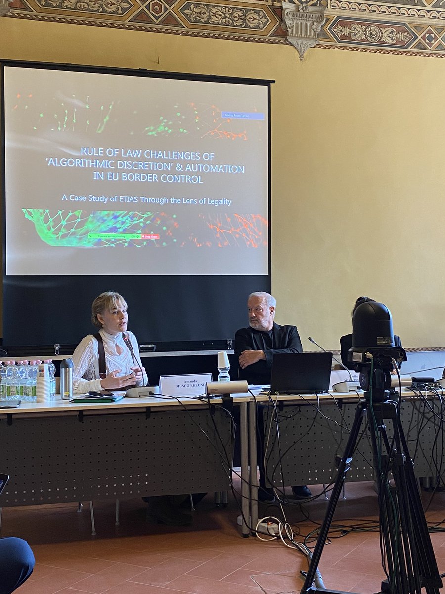 AllegraSalvini's tweet photo. Second Day of @EUI_EU Conference of Ruling Eu External borders… Very interesting presentations on #digitalisation and #automation by @AmandaMusco, rule of law, accountability and on #informalisation of externalised borders by @ProfMorenoLax https://t.co/W4m0h5rRWW