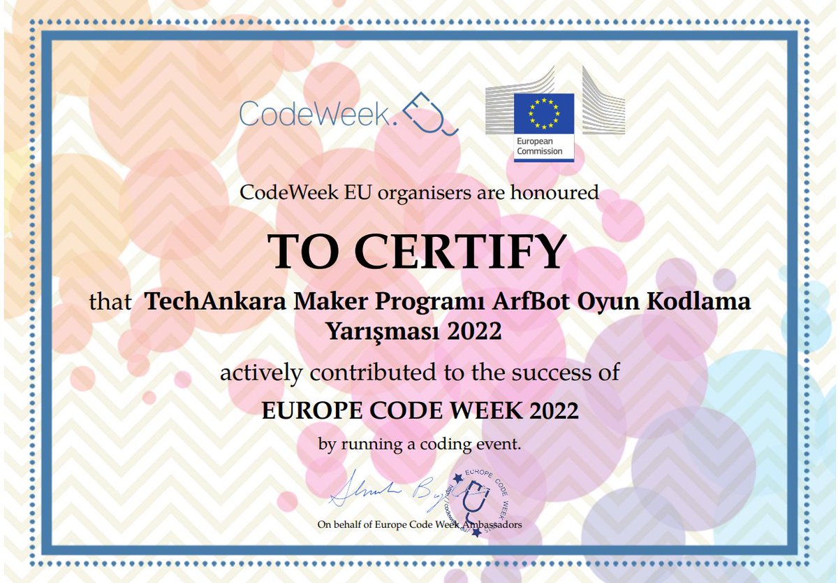 Avrupa Komisyonu tarafından düzenlenen ve desteklenen Kodlama haftası (EU Code Week) ve haritasında, Ajansımızın düzenlemekte olduğu TechAnkara Maker Programı ArfBot Oyun Kodlama Yarışması 2022 etkinliği yer aldı. @TCSanayi @KalkinmaAjansGM
