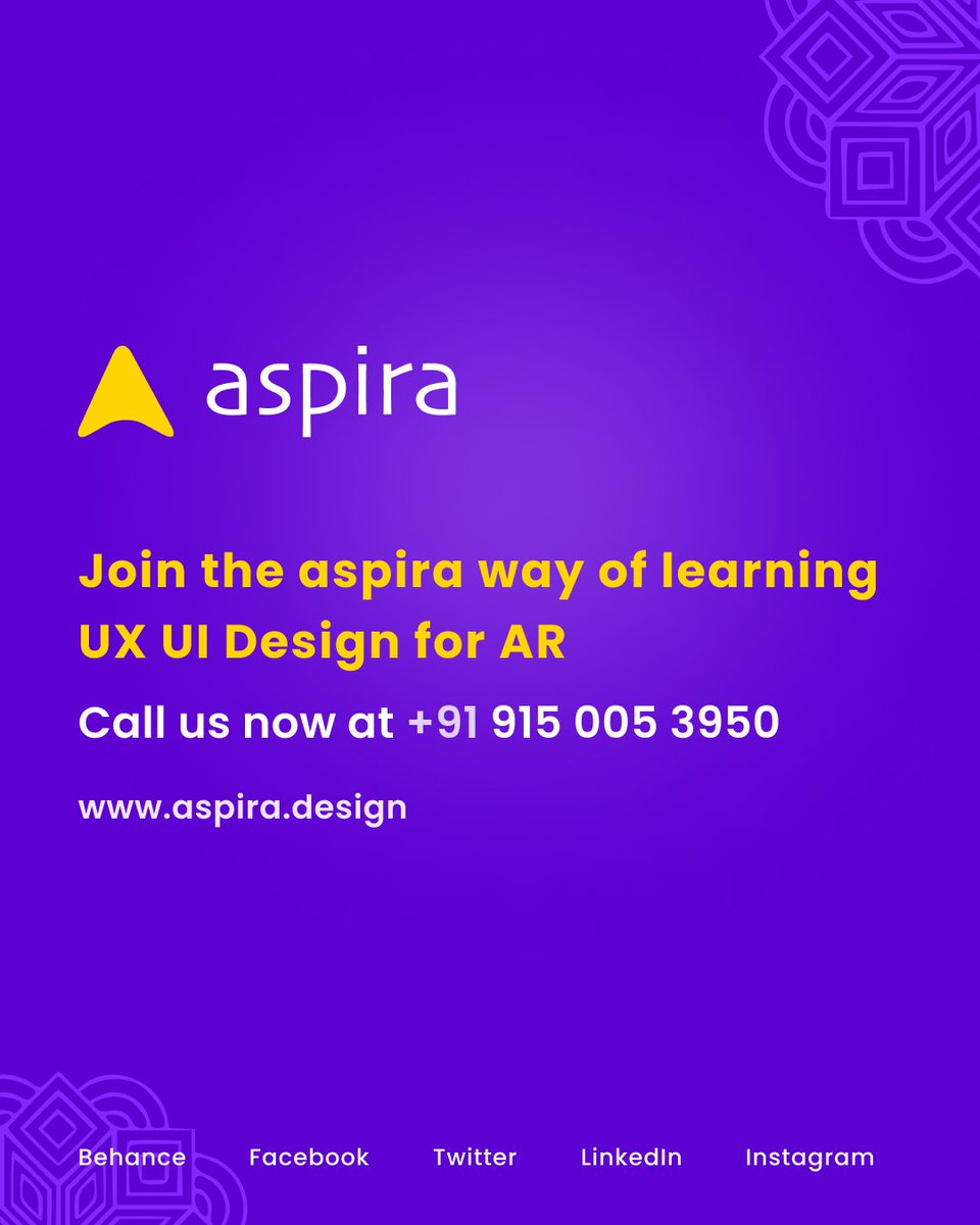 Hello Aspirants!!

We are excited to launch our AR programme

UX UI Design for Augmented Reality

Admissions open for

UX UI Design for AR Offline certified Programme.

Click to Join Now 🔗👉 aspira.design (link in bio)

#ux #ui #uxdesign #augmentedreality #uidesign