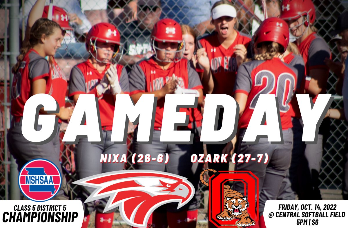 🥎 <a href="/NixaHSSoftball/">Nixa Softball</a> DISTRICT CHAMPIONSHIP #GAMEDAY! 🥎

Class 5 District 5
🆚 No. 1 Ozark (27-7)
⏰ 5pm
📍 Springfield Central Softball Complex (2841 E Pythian Springfield, MO 65802)
🎟 $6

Good luck today, girls! 🦅