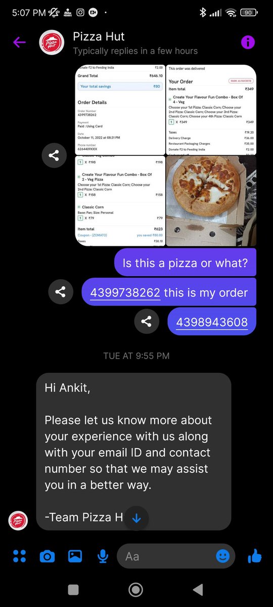 koshta_m's tweet photo. What a great service provided by @pizzahut Third class pizza I ever order #pizzahut https://t.co/OMwRr6qh5F
