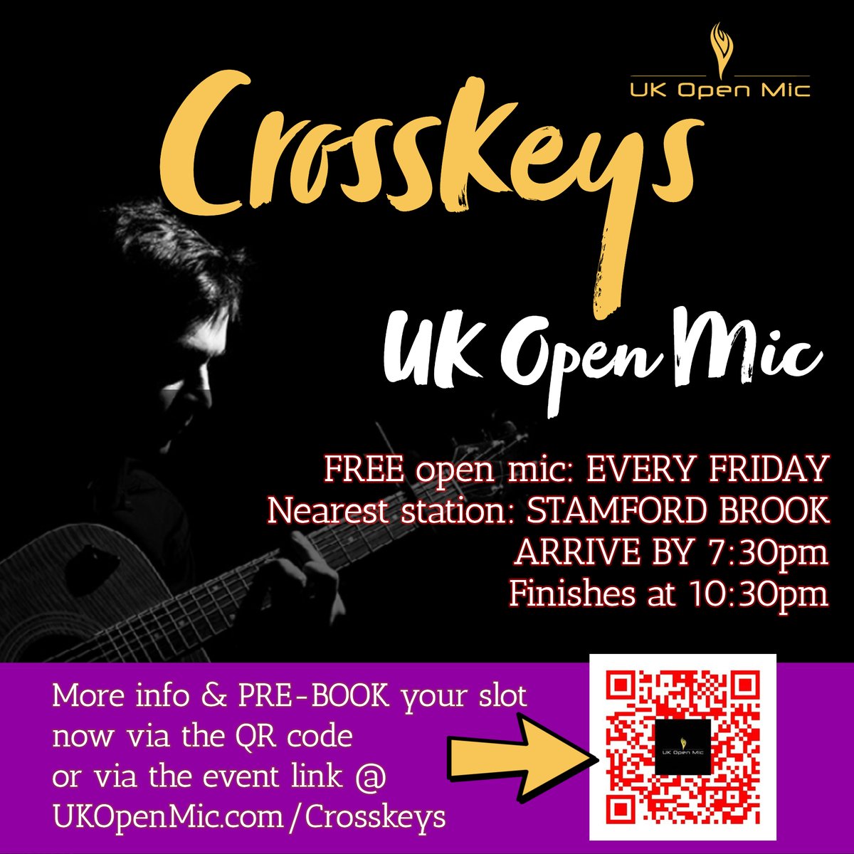 𝗡𝗲𝘄 𝗻𝗶𝗴𝗵𝘁 on 𝗙𝗿𝗶𝗱𝗮𝘆𝘀!!!

At the 𝗖𝗿𝗼𝘀𝘀𝗸𝗲𝘆𝘀 (Fulham / Hammersmith / Chiswick / Shepherd's Bush). 

Every Friday!.

Book your slot at UKopenmic.com/Crosskeys! 

Arrive by 𝟳:𝟮𝟬p𝗺 to guarantee your slot. Music from 𝟳:𝟯𝟬 - 𝟭𝟬:𝟯𝟬pm.