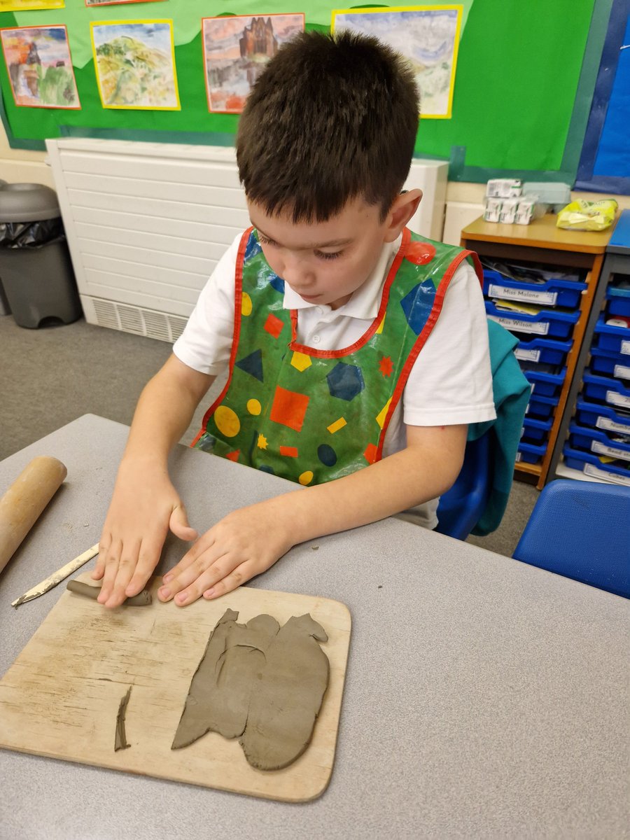 Year 3 and 4 pupils have been showing off what they already know about modelling with clay. Here they are using techniques such as rolling, carving, cutting and pinching.