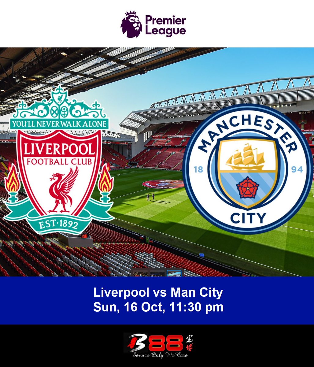 B88_Official's tweet photo. Premier League Game!
Liverpool vs Man City, on 16th Oct at 11:30pm.
Who supports Liverpool &amp; Man City?
Let’s support your team at B88 now!
👉https://t.co/F7DrDyes4J
#B88 #OnlineCasino #Liverpool #ManCity #Sportsbook #SportsBetting #EPL #OnlineBetting #PremierLeague #OnlineBetting https://t.co/MgXNutqX2V