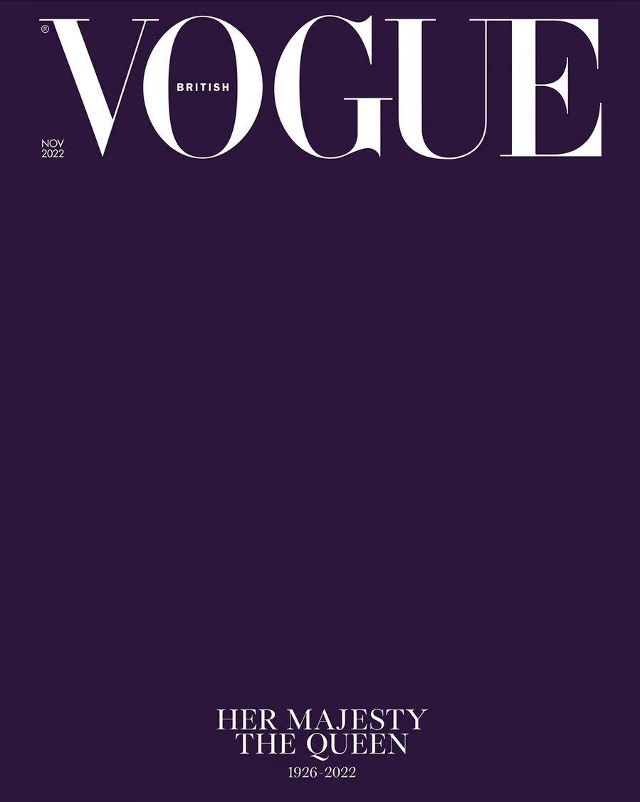 Royal_FamilyUK's tweet photo. British Vogue’s November issue is a purple blank cover to honor Queen Elizabeth II

@BritishVogue https://t.co/ICl2Xlf2WH