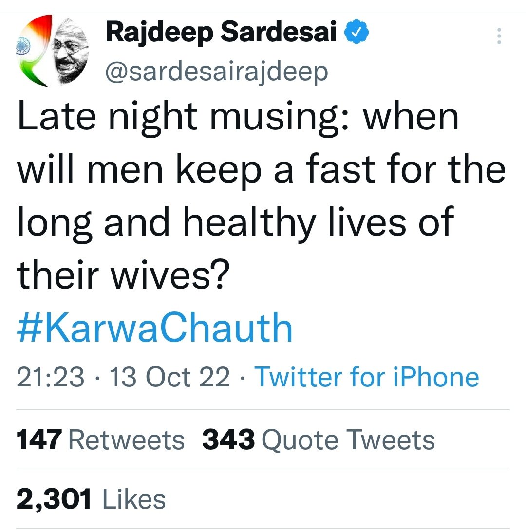Bharatiyan108's tweet photo. Why don't you set an example and start fasting for your wife? Every single time!!! 
What next? Diwali? Pollution? Nobody is forcing these women to fast you id!0t! Hinduism gives a choice to every individual! 
#KarvaChauth #KarwaChauth #KarwaChauth2022 https://t.co/CwDSlF4R5y
