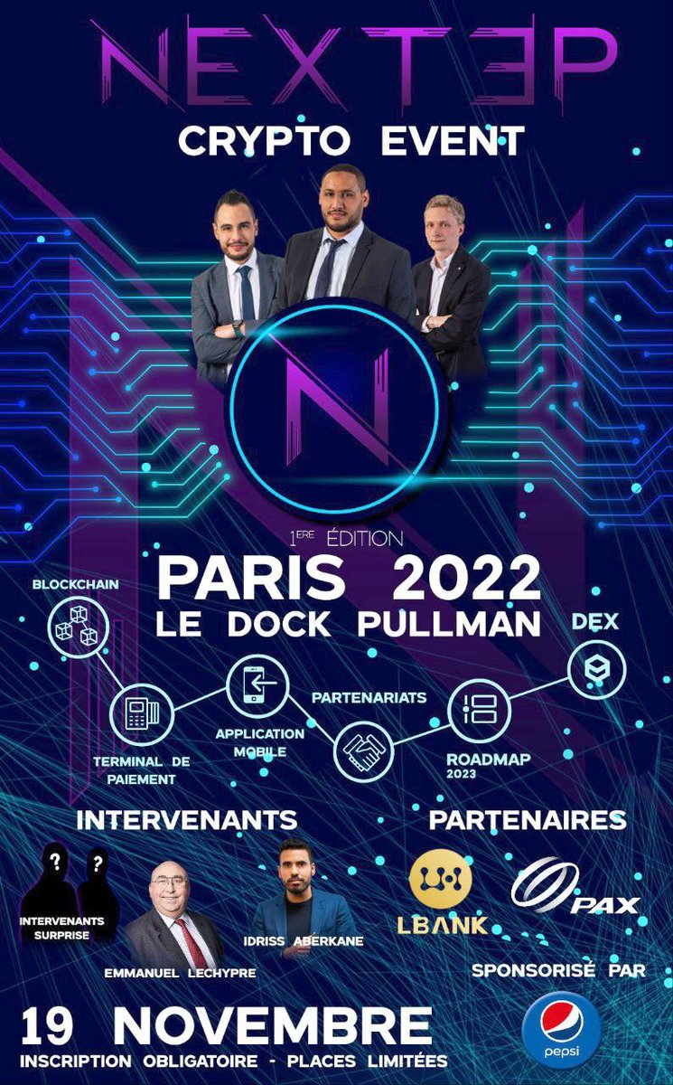 eventcrypto à Paris le 19.11.2022 Le Nextep Crypto Event 1ère édition  🔥avec @idrissaberkane 🔥 Idriss interviendra en conférence plénière sur le  thème de la cryptomonnaie en général 🧠 #Parisnovembre2022 #Blockchain # Cryptos