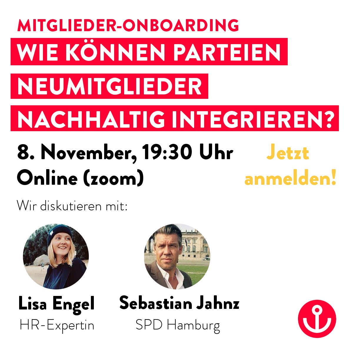 Dockland Hamburg (@dcklnd) on Twitter photo Wie gelingt es #parteien, Neumitglieder nachhaltig in ihre Strukturen zu integrieren?
Wir sprechen mit zwei Expert*innen über konkrete Initiativen der <a href="/spdhh/">SPD Hamburg</a> und darüber, was Parteien sich von Unternehmen abgucken könnten.
🗓️ 8.11., 19:30
🎟️ Anmeldung: dockland-hamburg.org/event-details/… Wie gelingt es #parteien, Neumitglieder nachhaltig in ihre Strukturen zu integrieren?
Wir sprechen mit zwei Expert*innen über konkrete Initiativen der <a href="/spdhh/">SPD Hamburg</a> und darüber, was Parteien sich von Unternehmen abgucken könnten.
🗓️ 8.11., 19:30
🎟️ Anmeldung: dockland-hamburg.org/event-details/…