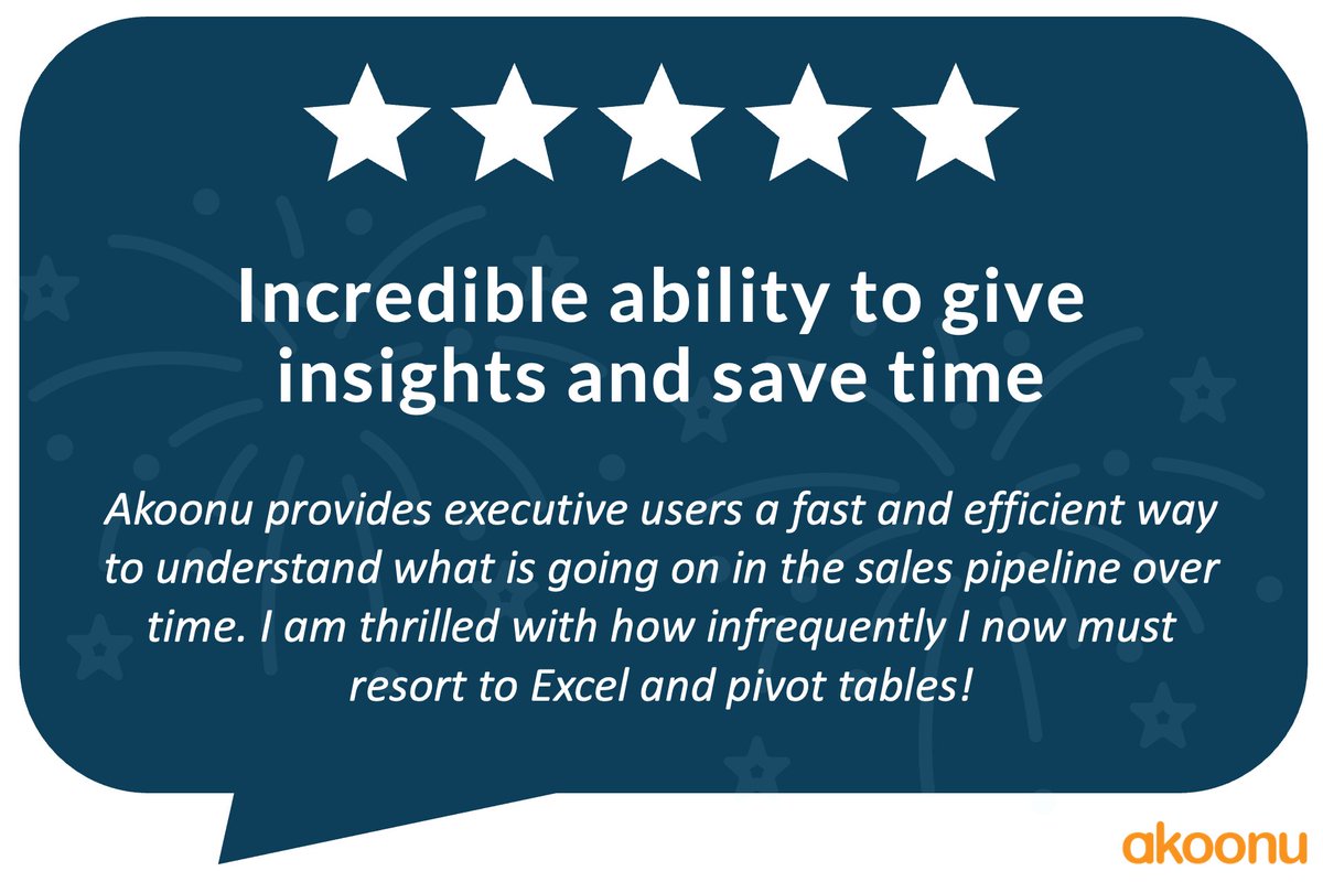 Another 5-star review for Akoonu Pipeline Reviews and Forecasting - happy to hear that we are not only providing meaningful insights about the pipeline, but also saving time too!  

<a href="/appexchange/">Salesforce AppExchange</a> #pipeline #forecasting #b2bSales