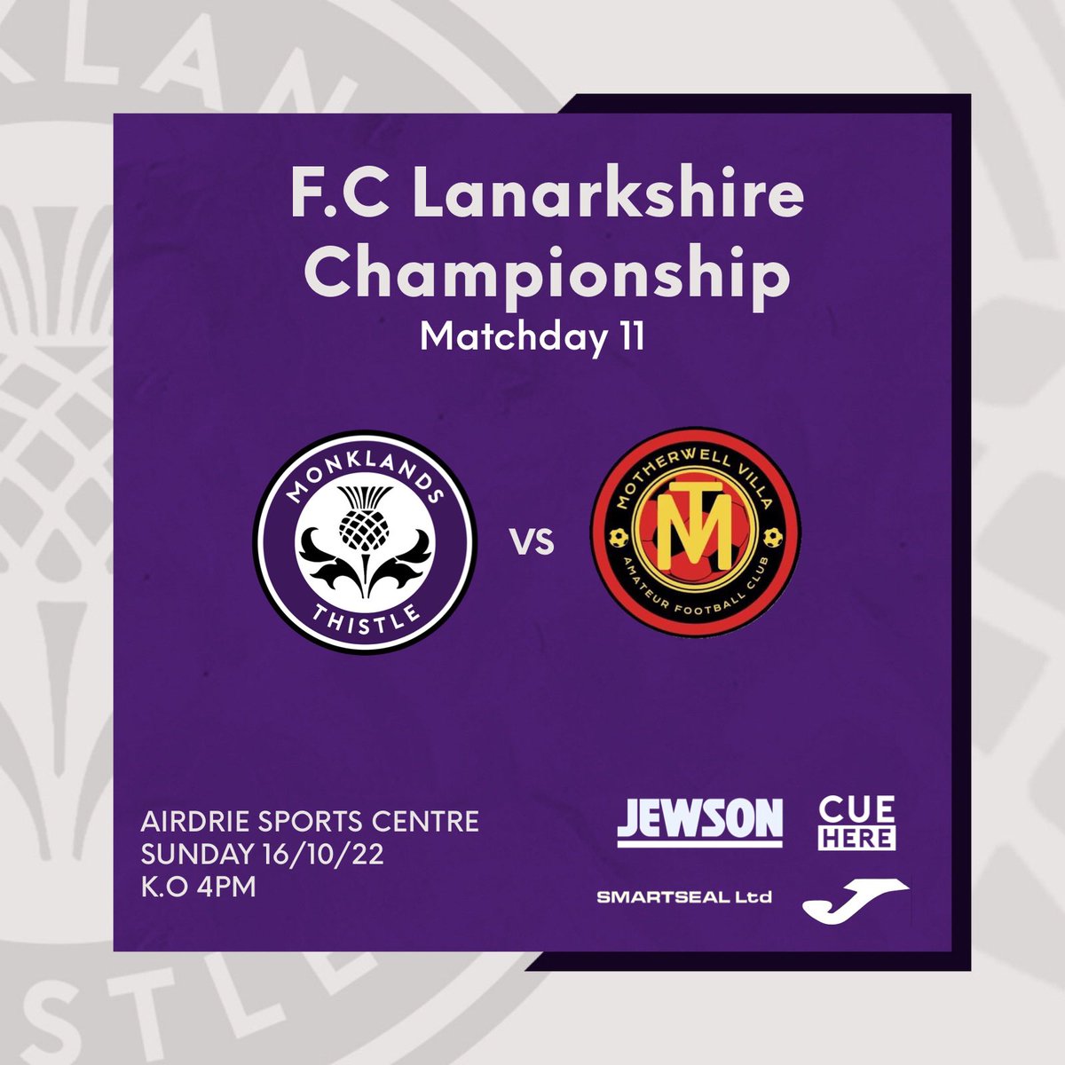 #FixtureFriday

🗓 Sunday 16/10/22
🏆 FCL Championship
🆚 Motherwell Villa 
🏟 Airdrie Sports Centre
⏰ Kick Off 4pm

A return to league action this Sunday as thistle take on Motherwell Villa.