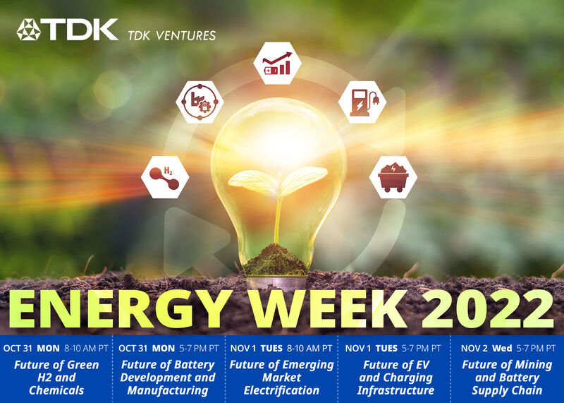 TDK Ventures brings you closer to the energy sector than ever with #EnergyWeek, a content-filled event comprised of 20+ of the top leaders in the battery and energy field. 

Register today: lnkd.in/gd692ueY 

#TDKVentures #EnergyTransformation