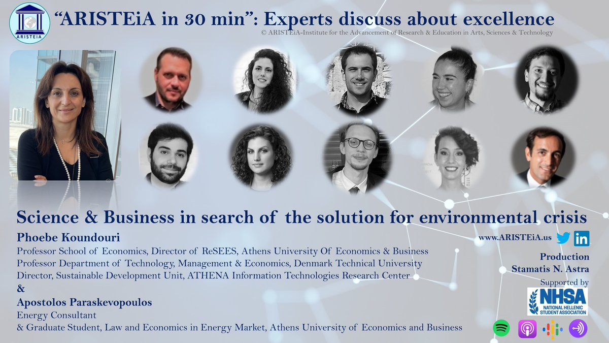 <a href="/Aristeia_US/">ARISTEiA</a> in 30'podcast: "Science and Business in search of the solution for the enviromental crisis" w/ <a href="/pkoundouri/">Phoebe Koundouri</a>, Professor School of Economics, Director of ReSEES, Athens University of Economics &amp; Ap. Paraskevopoulos
Listen on Spotify here --&gt; bit.ly/3CXA81q