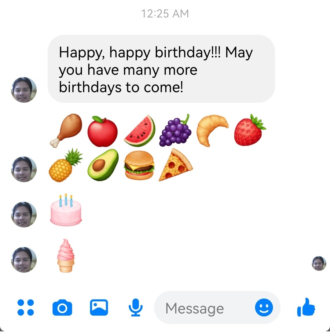 QueenKharma's tweet photo. My dad's surplus of emojis greatly compensates for his generic birthday message. 😂 
#dads https://t.co/P9NeXoDVcy