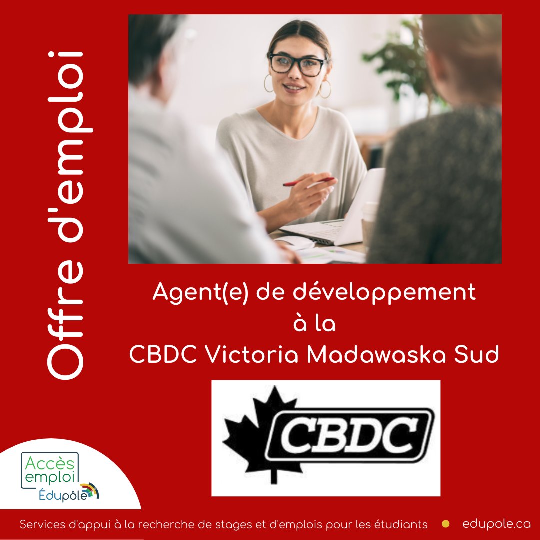 [Offre d'emploi]
Agent(e) de développement
CBDC Victoria Madawaska South/Sud, Grand-Sault
Pour info ou pour postuler: bit.ly/3rShodz