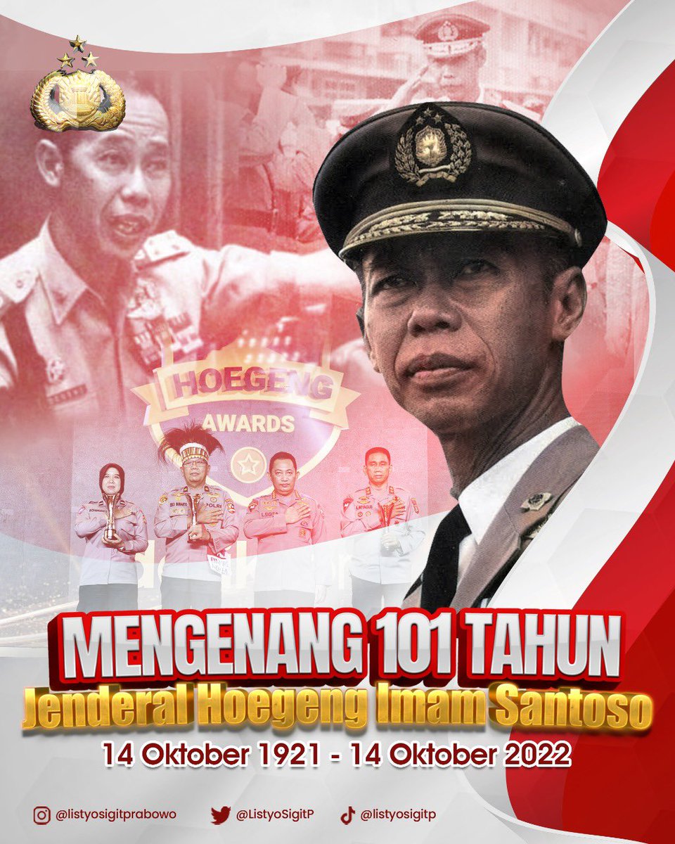 Mengenang 101 tahun alm Jenderal Hoegeng Imam Santoso, kami akan selalu meneladani dan meneruskan nilai-nilai yang telah diajarkan demi mewujudkan institusi Polri yang lebih baik dalam memberikan pengabdian kepada masyarakat, bangsa dan negara. #mengenang101thJenderalHoegeng