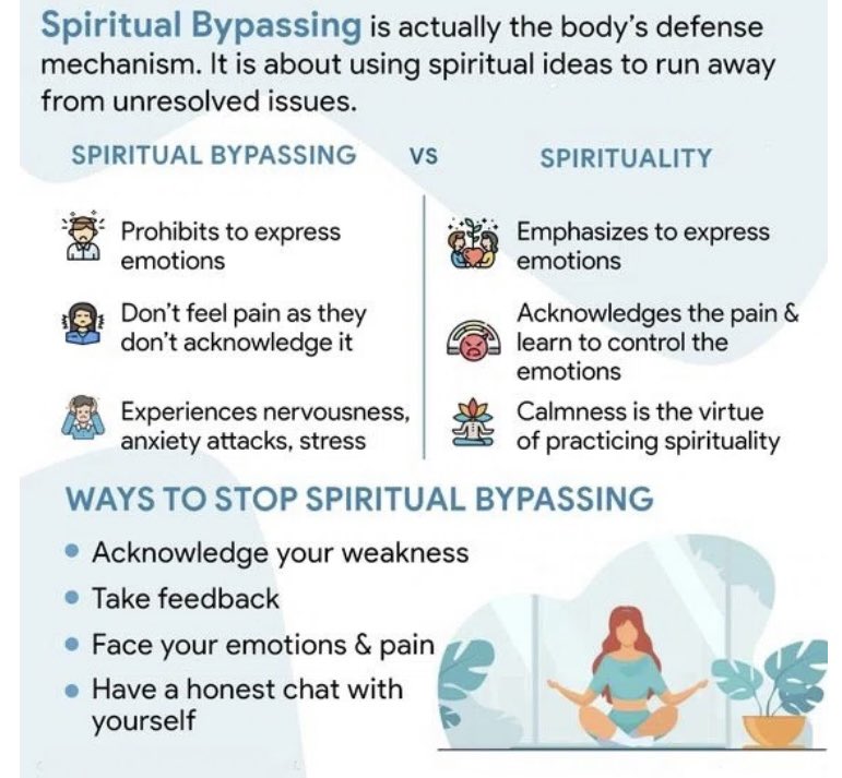 MariaBogdanos's tweet image. Spiritual Bypassing is a defense mechanism to avoid pain. It’s always best to feel and process all emotions to reach authentic self knowledge &amp;amp; healing. #spiritualbypassing #spiritualbypass #trauma #healing #mentalhealth