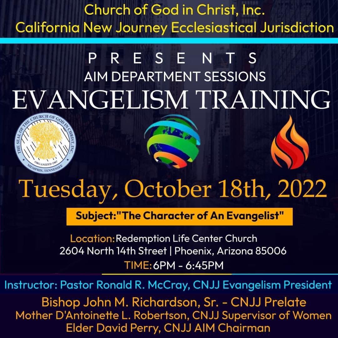 TheTowerofPHX's tweet photo. Make plans to join the California New Journey Jurisdiction Evangelism Department on Tuesday, October, 18th, 2022 at 6pm! Our Pastor will be conducting a FREE workshop on the subject of “The Character of An Evangelist”. #CNJJStrong #Evangelism #LetsBUILD #TODStrong https://t.co/rI2OhlvH8G