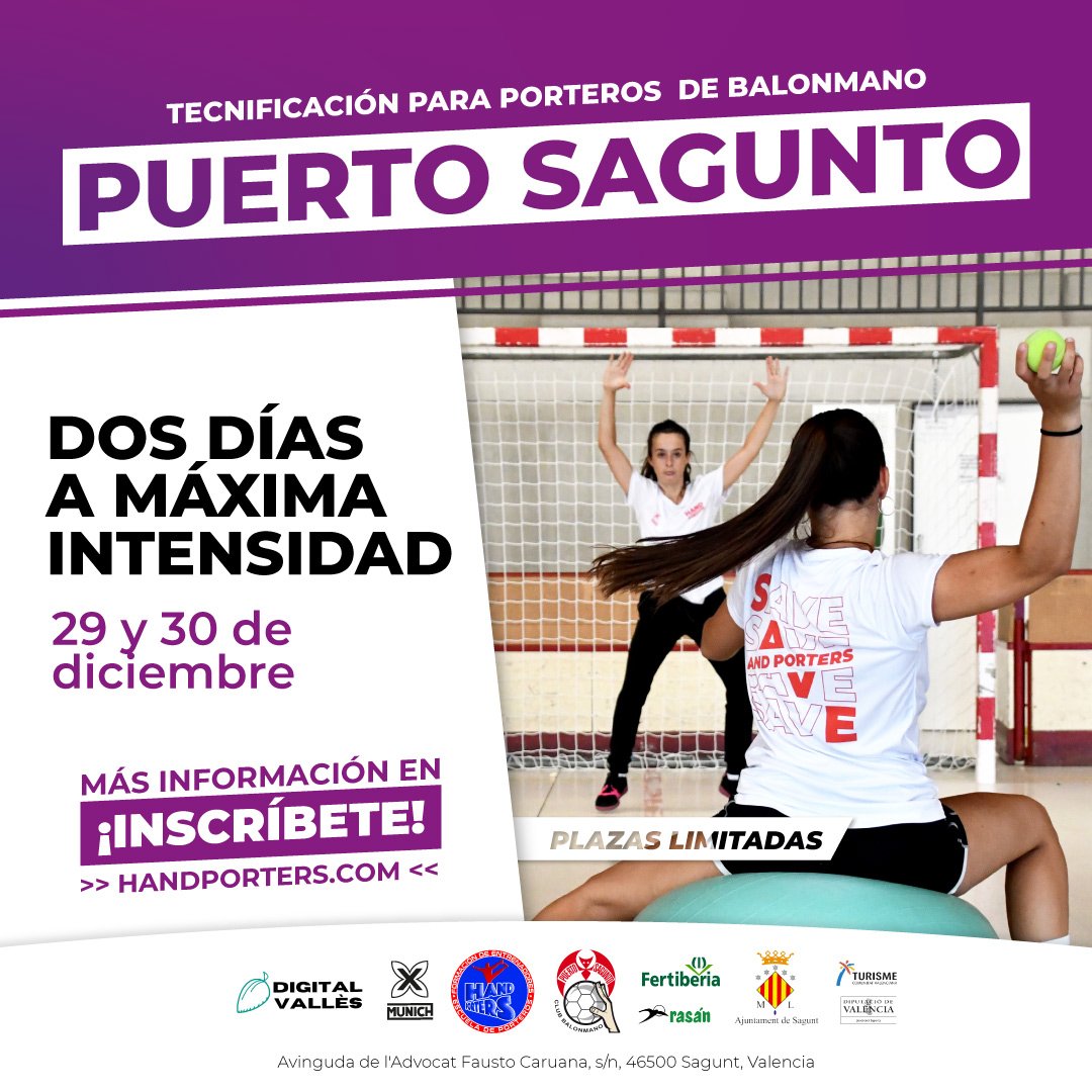 Hand_porters's tweet photo. ▶️ PUERTO SAGUNTO ◀️

@bmpuertosagunto os echamos de menos! Volvemos para realizar la tecnificación de navidad 💪

📅 29 y 30 de diciembre
🕒 9h a 13h y de 15h a 18h
🤾‍♂️🤾‍♀️ Alevín a Senior
📍 Ovni Estadio Puerto de Sagunto

💥¡Vamos INSCRÍBETE!💥

https://t.co/ETmdBM0X2l https://t.co/ICJ7lRjTIA