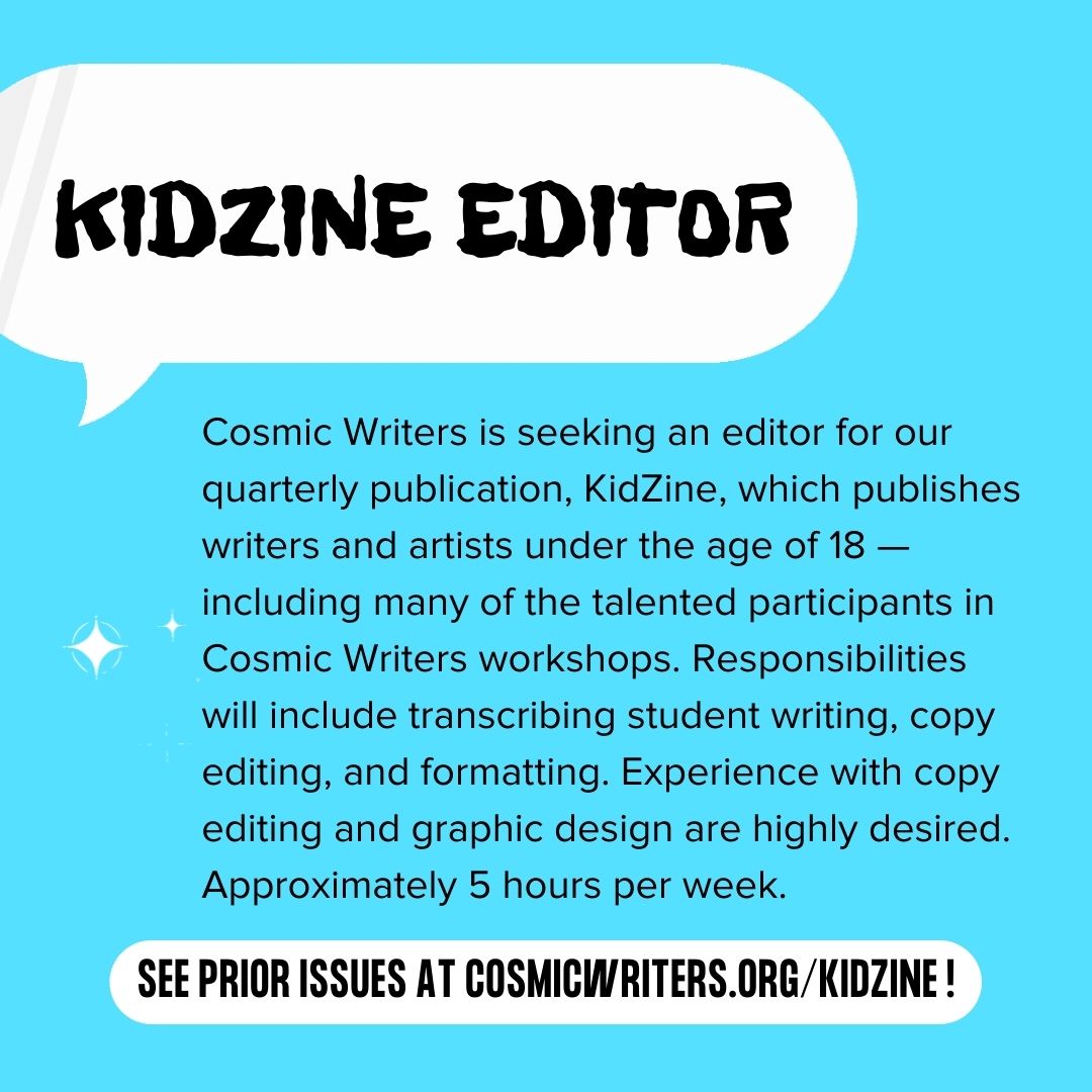 cosmicwriters's tweet photo. Thanks to the generosity of @TheNetterCenter, Cosmic Writers is hiring two Penn work-study students: a Social Media Manager and a KidZine editor. Details in graphics below. Applications are rolling, so apply ASAP! https://t.co/2UTlzCJvQt