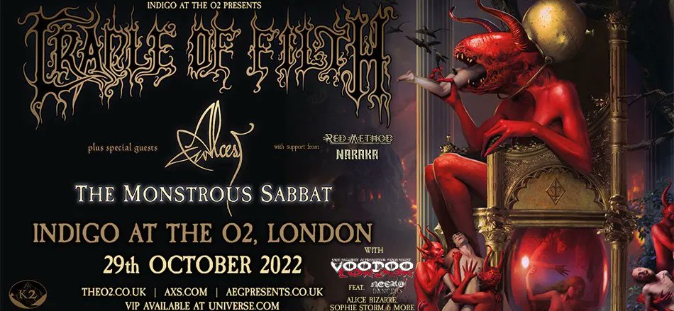 Just in: Red Method and @naraka_official have been added to the lineup for our Special Halloween show with @CradleofFilth, @Alcestofficial and @VoodooLondon1 🤘 Tickets for The Monstrous Sabbat on 29 October are available here >> bit.ly/MonstrousSabba…