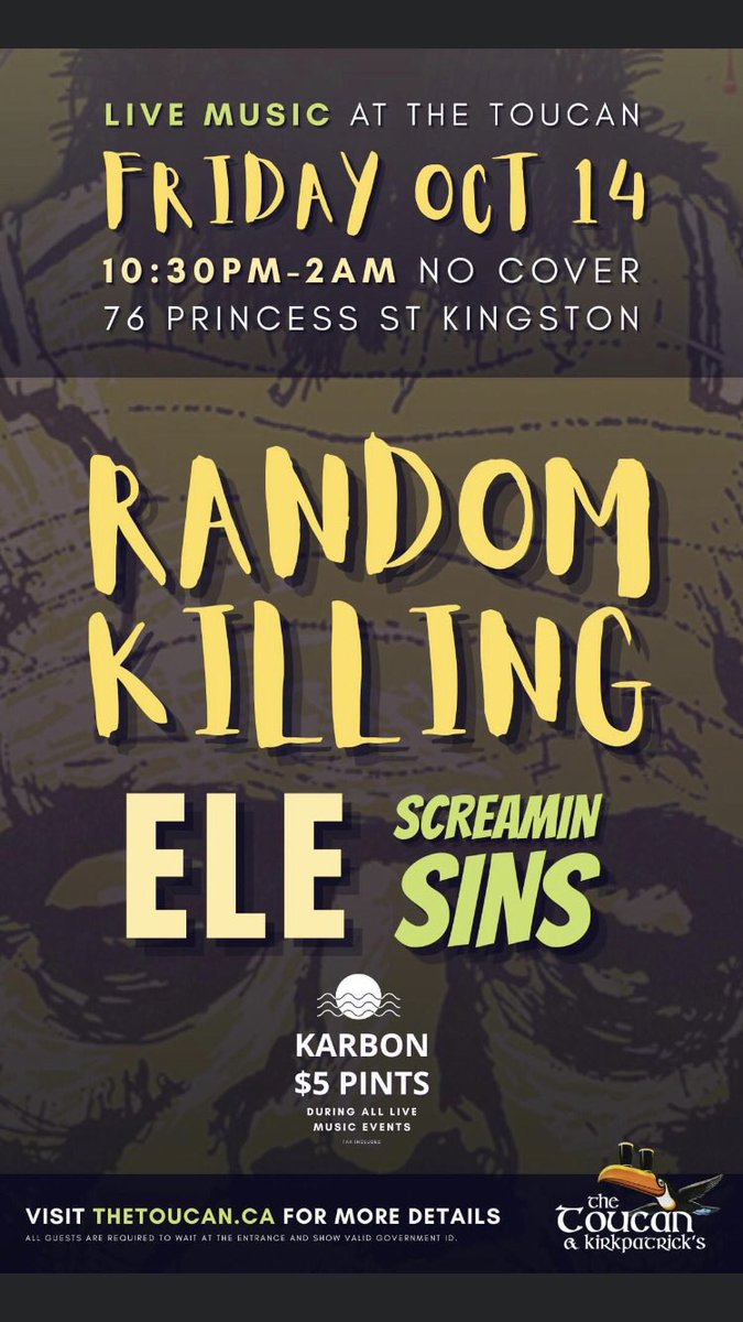 TheToucanPub's tweet photo. Tonight’s #ygklivemusic 3 bands for the price of NONE! 10:30pm-2am NO COVER 19+ #ygk #punkshow https://t.co/WLCmLmgwQu
