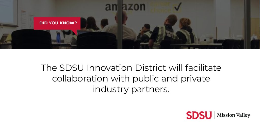 SDSU Mission Valley (@sdsu_mv) on Twitter photo #DYK? The SDSU Innovation District will facilitate collaboration with public and private industry partners.
Read about <a href="/SDSUGlobal/">SDSU Global Campus</a>'s partnership with Amazonβs Career Choice program, providing Amazon employees access to SDSU degree-completion programs. bit.ly/3qdvdCu #DYK? The SDSU Innovation District will facilitate collaboration with public and private industry partners.
Read about <a href="/SDSUGlobal/">SDSU Global Campus</a>'s partnership with Amazonβs Career Choice program, providing Amazon employees access to SDSU degree-completion programs. bit.ly/3qdvdCu