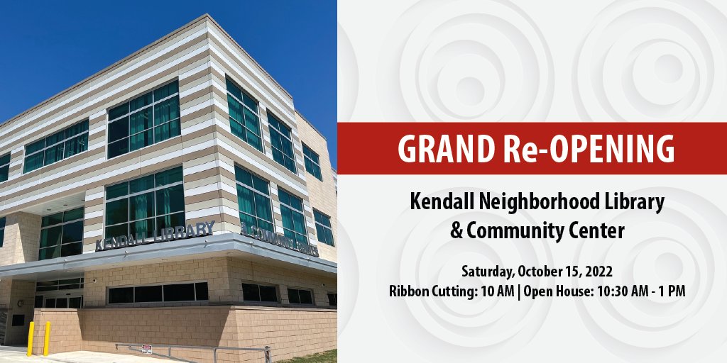 EnergyCorridor's tweet image. We are excited to announce the grand re-opening of the Kendall Neighborhood Library and Community Center! There will be plenty of crafts and activities for the kids to enjoy.

Ribbon Cutting Ceremony: 10:00 am
Open House Event: 10:30 am - 1:00 pm 

#HoustonLibrary #EnergyCorridor