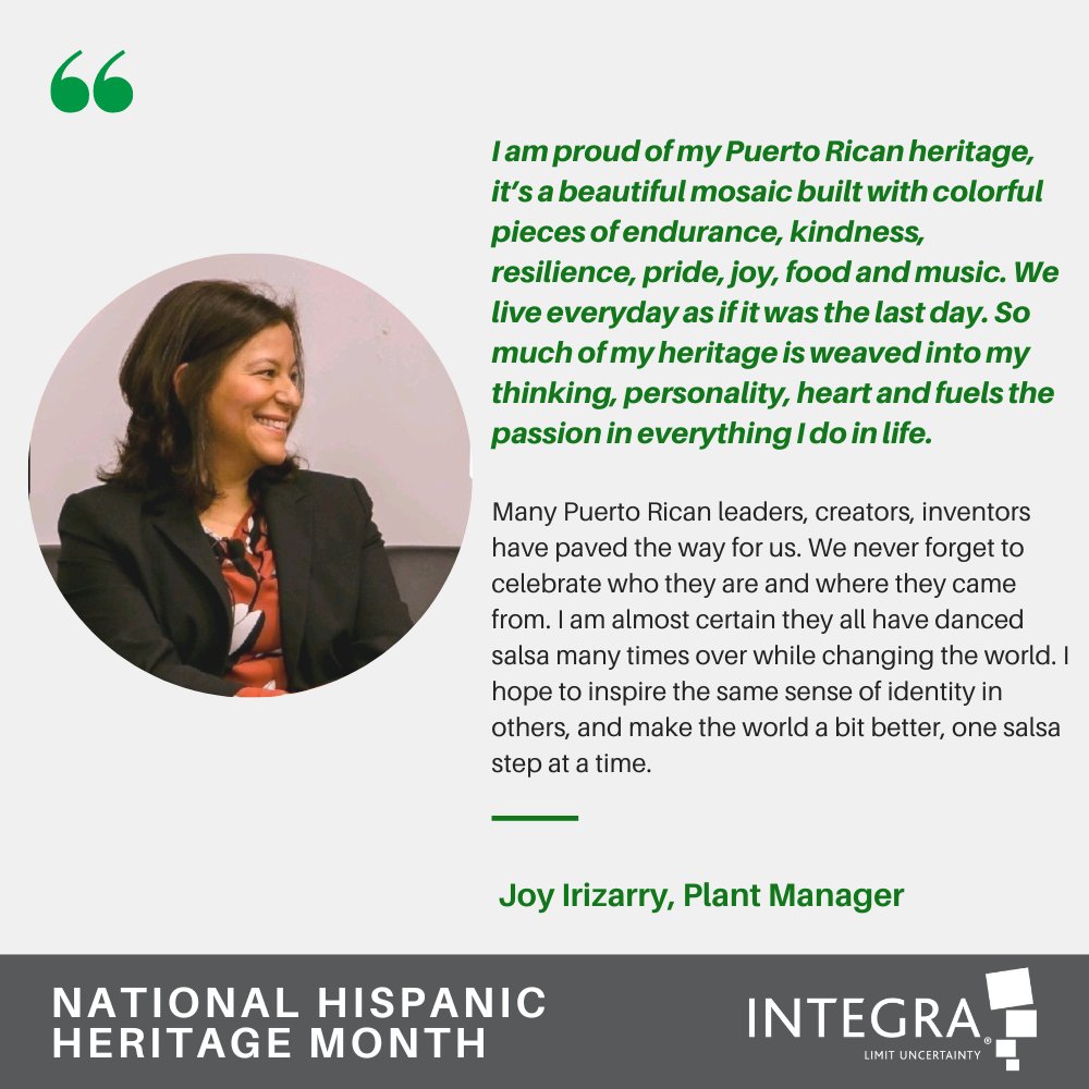 integra_life's tweet photo. Integra LifeSciences’ plant manager Joy Irizarry, shares what #NationalHispanicHeritageMonth means to her.
#integrainspired https://t.co/tWWu0CnCRr