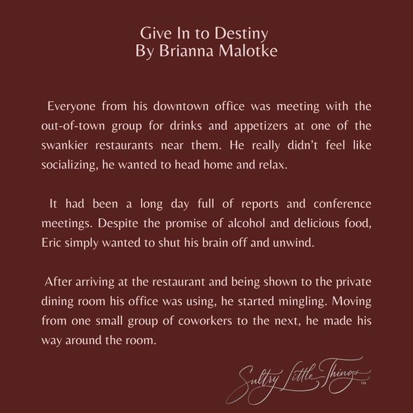 SultryLilThings's tweet photo. FEATURE OF THE DAY: Give In to Destiny by Brianna Malotke
@Malotkeromance #sultrylittlethings #briannamalotke #love #reading #romance #weekend #hobby #leisure
ENJOY...

https://t.co/7XWxzCqNKj https://t.co/xnzJoAsmQp