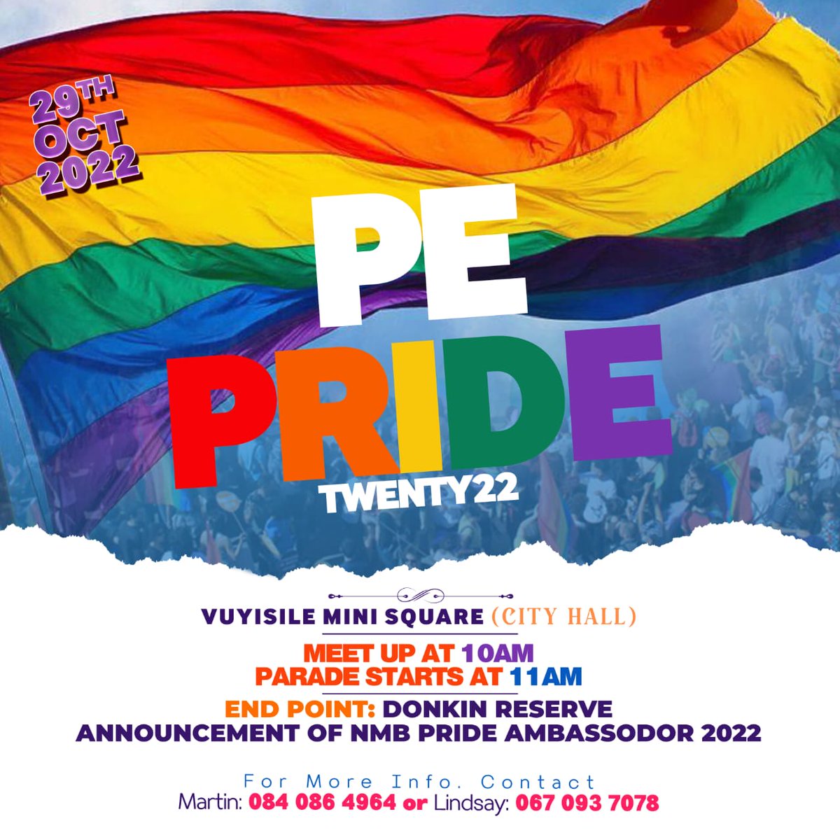nmbpride2020's tweet photo. After 2 years of waiting in anticipation, we are pleased to bring you PE Pride 2022 🙌🏽🥺😍

29th October is the day we reclaim our place in Nelson Mandela Bay

Let's gather in numbers and bring back colour to our city 🏳️‍🌈
💜 ❤🧡💛💚💙 https://t.co/a37vppkxJf