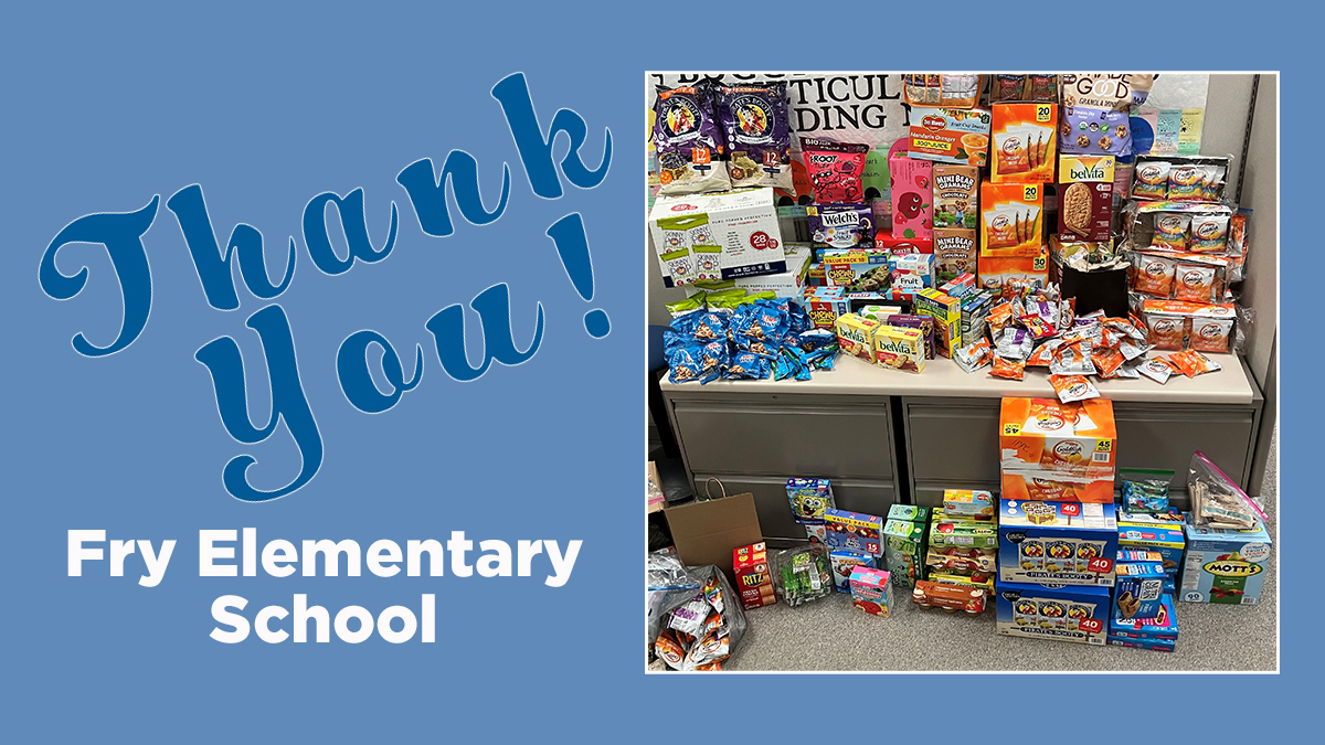 Thank you, Fry Elementary School, for your generous donation of snacks to support our students in need!
<a href="/laurel_hillman/">Laurel Hillman</a>