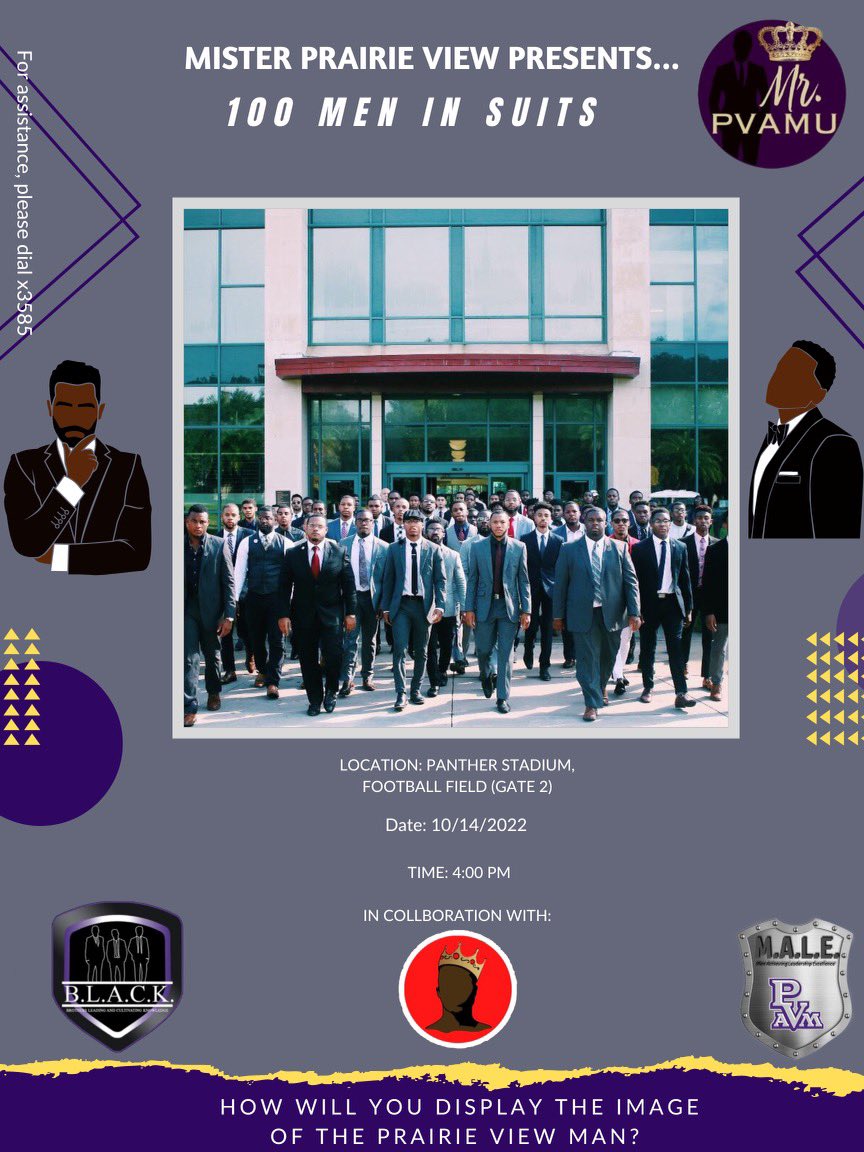 ctcpvamu's tweet photo. Don’t forget TODAY is the one and only 100 Men in Suits. Be at the Panther Stadium at 4 pm. Bring your best suit, and help us commemorate this amazing event 🤩! https://t.co/0brLz4PCtP