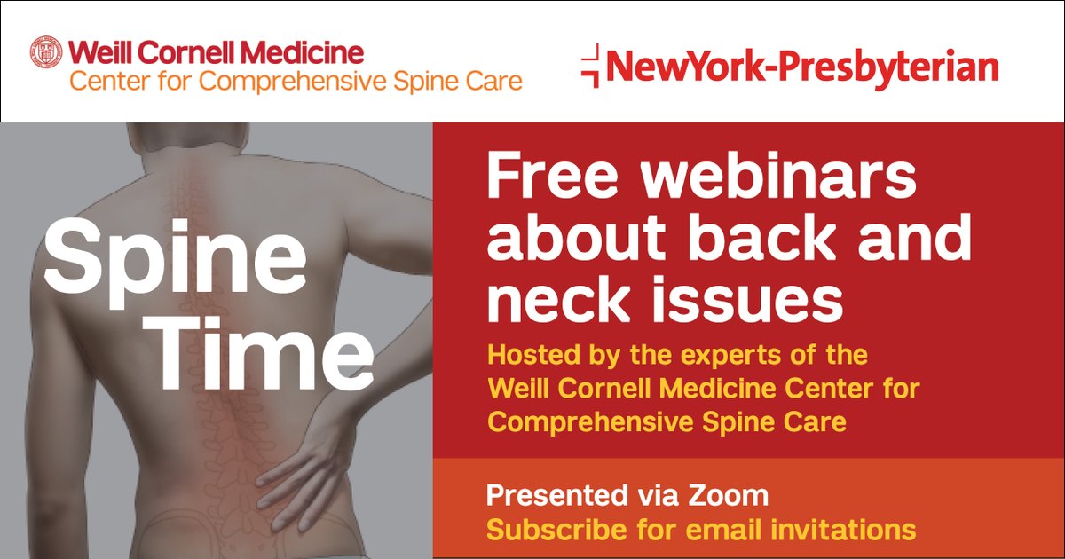 WCMAnesthesia's tweet photo. Do you have a herniated disc? Find out what you should do on Wed, Oct 19 at 5pm (ET) in the latest @WeillCornell #SpineTime webinar featuring Dr. @rohan_jotwani and hosted by Dr. Neel Mehta. REGISTER HERE: https://t.co/lKMUEdqw0r (@WCMPain ) https://t.co/H4RjlJqw4k