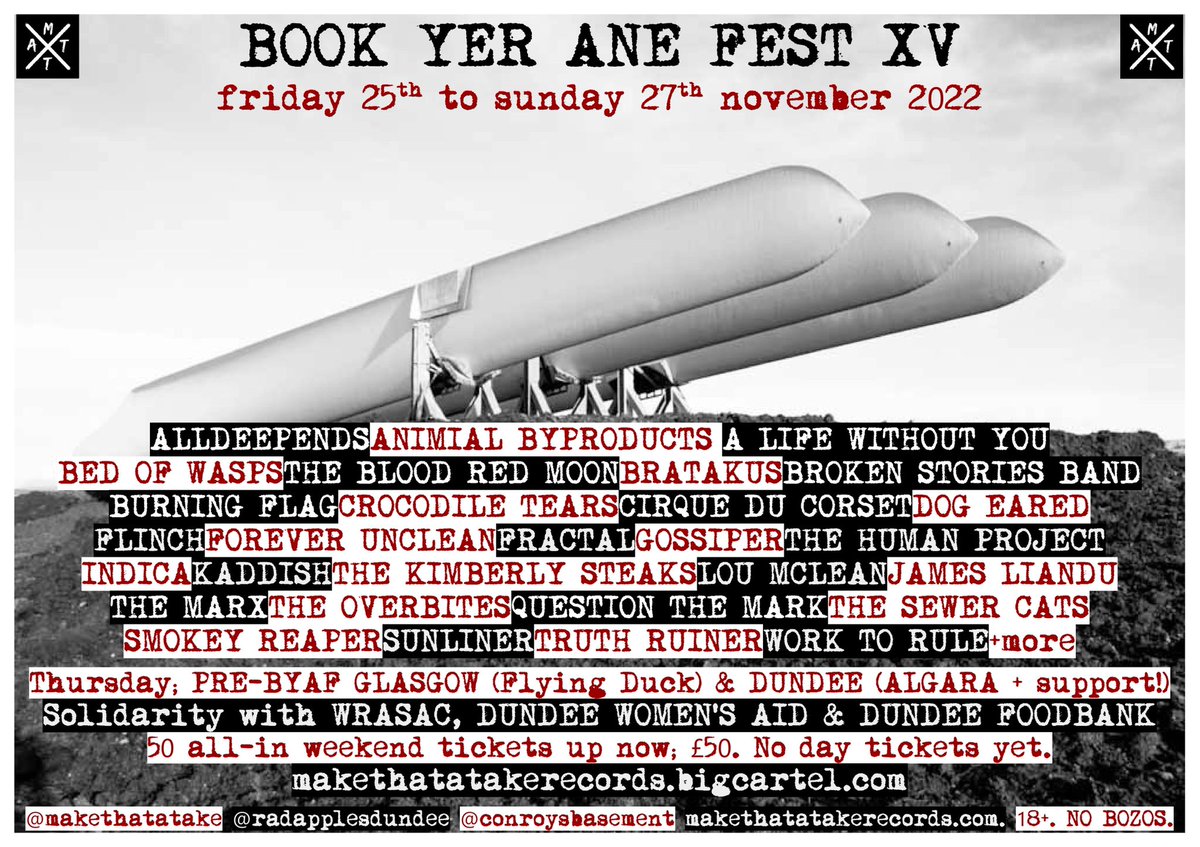 makethatatake's tweet photo. Probably about an hour until this sells out
#alldeepends @AnimalByDIY @alwy_band #BEDOFWASPS #BLOODREDMOON @BRATAKUS #BurningFlag @broken_stories #CrocodileTears #CirqueDuCorset #DogEared #Flinch @uncleanforever #Fractal @gossipertheband @humanprojectuk #Indica @KaddishBand… https://t.co/nEELICHoJV