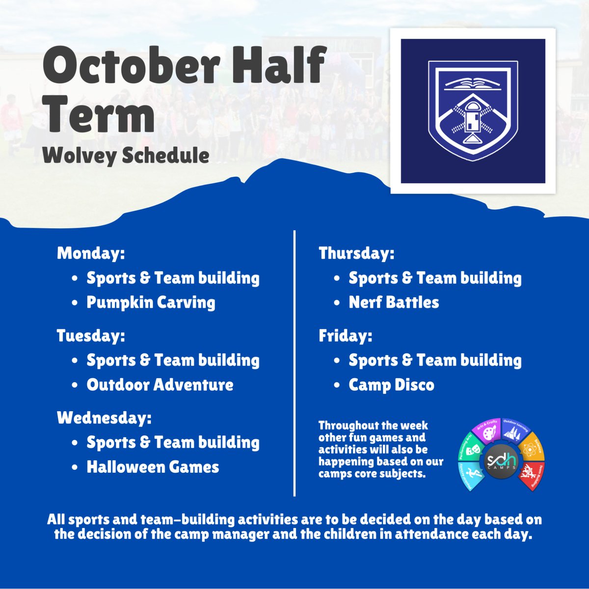 What to expect at each of our venues during October Half Term 🎃

💻| sdh-academy.co.uk
📱| 07523362135
