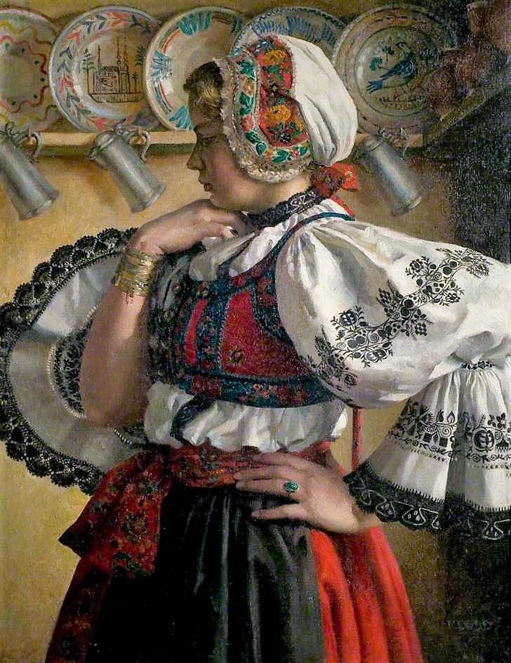 Amanda_Vickery's tweet photo. Phyllis Dodd: 'Czech Pesaant.' A Girl in National Costume, in an Interior. 1932. https://t.co/7ZyyIrqqek