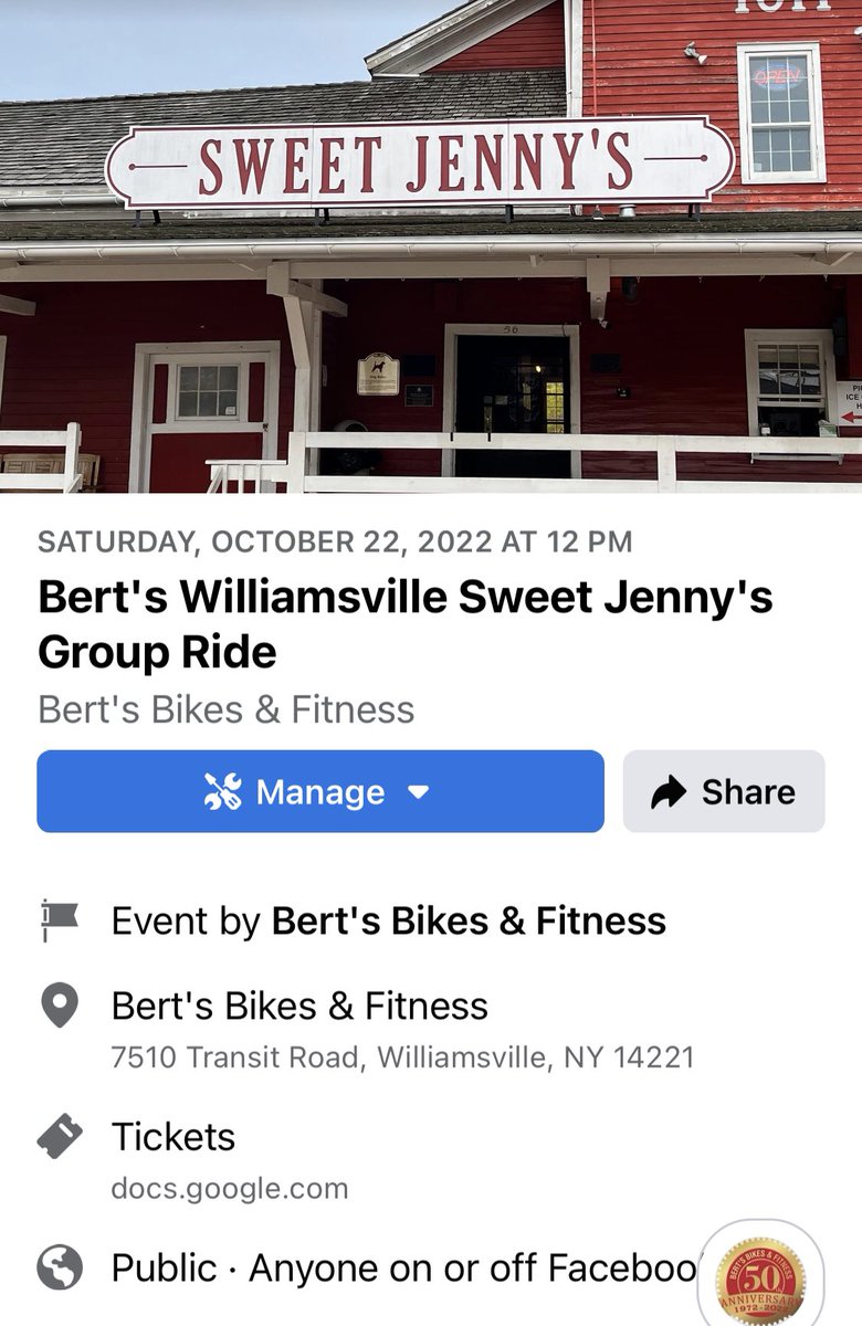BertsBikes's tweet photo. Join us for our final group ride of the season. Next Saturday 10/22 at Noon from our Williamsville Location. We're going to Sweet Jenny's. Sign up today! #bertsbikes #bertsbikesandfitness #bikebflo #bikerochester #bikewny #bikeerie #bikenwpa #bikeride #sweetjennys #groupride https://t.co/ljAjCGOjwu