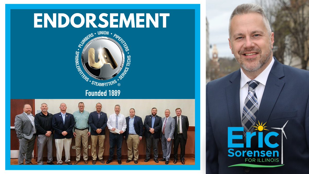 ERICSORENSEN's tweet image. Thank you @UAPipeTrades for the endorsement. In Congress, I won't work for the political party or an elected leader, I will work for the hard working men and women here in #IL17.