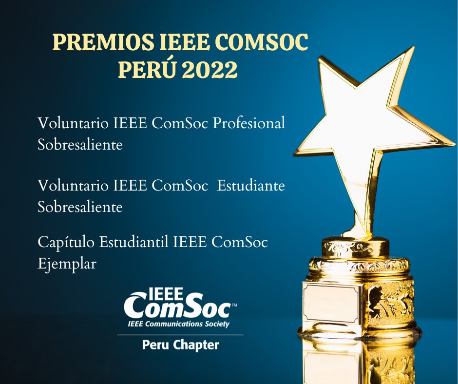 IEEEComSocPe's tweet photo. �� Premios IEEE ComSoc Perú 2022. Dirigido a los miembros voluntarios y capítulos estudiantiles ComSoc.
👉 Bases: https://t.co/dtyc7e4OZN
📌 Formulario de postulación: https://t.co/qUrXXXmAqn
🗓️ Cierre de postulaciones: Domingo 06 de Noviembre 2022 a las 23:59 hrs (GMT-5) https://t.co/LM4pinF9On