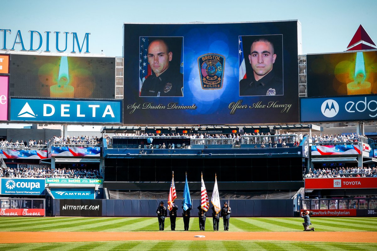 Today, we held a moment of silence for Bristol, CT Police Sgt. Dustin Demonte & Officer Alex Hamzy, who were killed when they were lured into a premeditated and senseless act of violence on Wednesday night. We send our condolences to their families & loved ones.