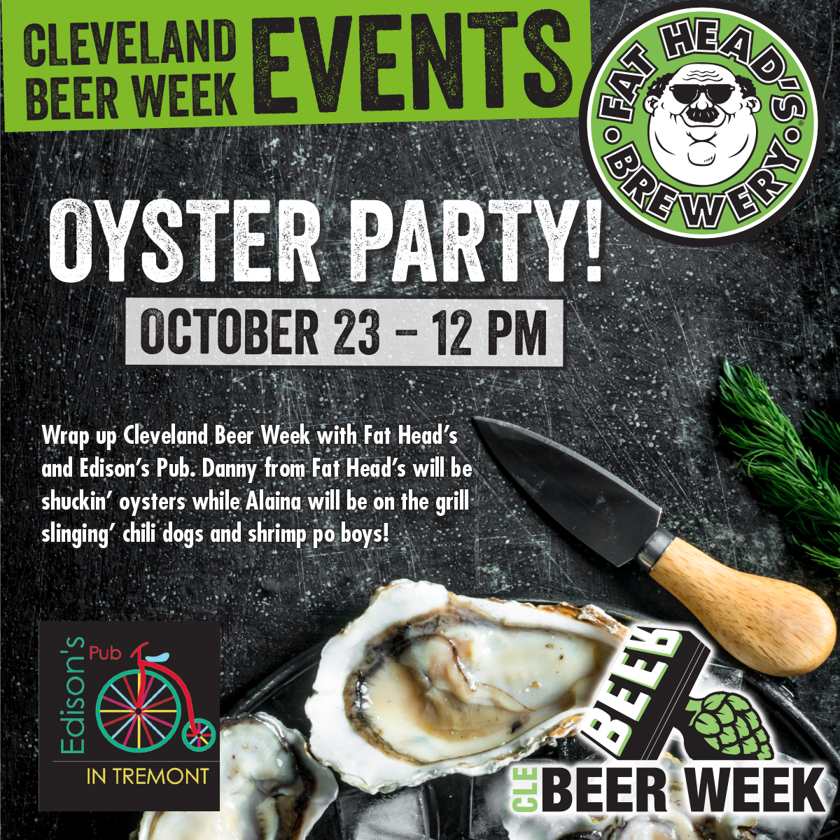 FatHeadsBeer's tweet photo. #CLEbeerweek is here! Edison's Pub in Tremont is officially a Fat Head's Satellite Pub for the occasion, hosting a week-long tap takeover featuring a variety of draft exclusive brews and events all week, starting with our Launch Party tonight! Full schedule of events below. https://t.co/zm6DOeRwBz