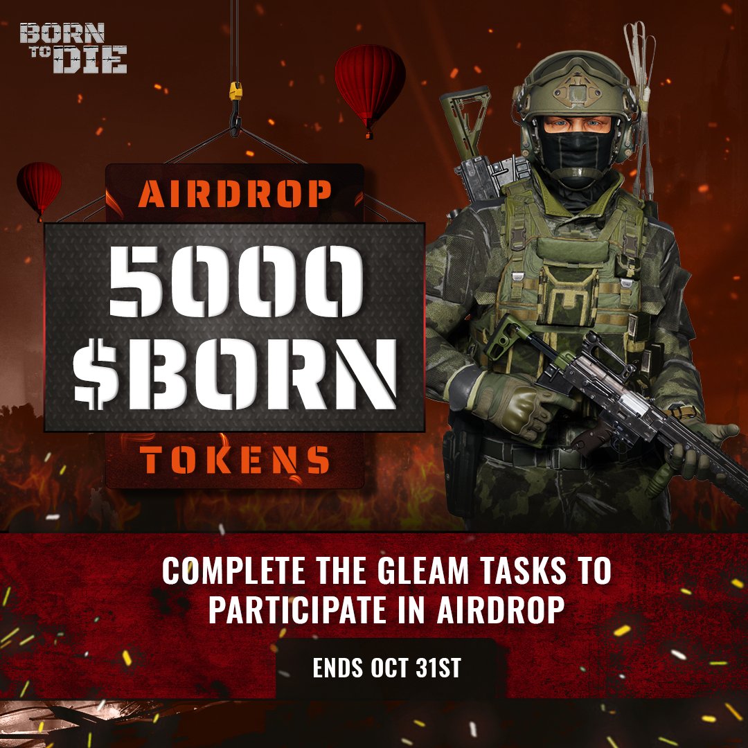 BornToDieGame's tweet photo. 🔥🎮 BTDG $BORN #Giveaway 🎮🔥

🎉 Prizes: 5000+ $BORN + 5 AAA #NFT Whitelist

▶️ Steps 👇
1️⃣ Participate in Gleam: https://t.co/WgqrFig7ci
2️⃣ Retweet + Tag 3 friends

⏰ Ends Oct 31st UTC

#NFTDrops #NFTGiveaway #NFTCommunity #Airdrop https://t.co/eZV5coDU4g
