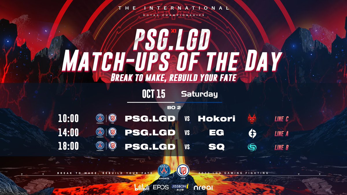 ⏰#TI11 Group Stage Day 1 Oct 15th 10AM PSG.LGD vs Hokori 2PM PSG.LGD vs EG 6PM PSG.LGD vs SQ (UTC+8)