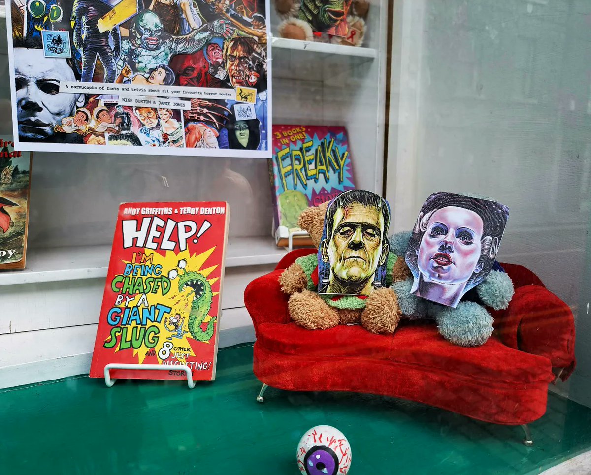 nr_book_shelter's tweet photo. You might feel watched walking past the bookshop this week 
#keepinganeyeout #newwindowdisplay  #halloween #secondhandbooks #indiebookshop https://t.co/D3GjtnrPpq
