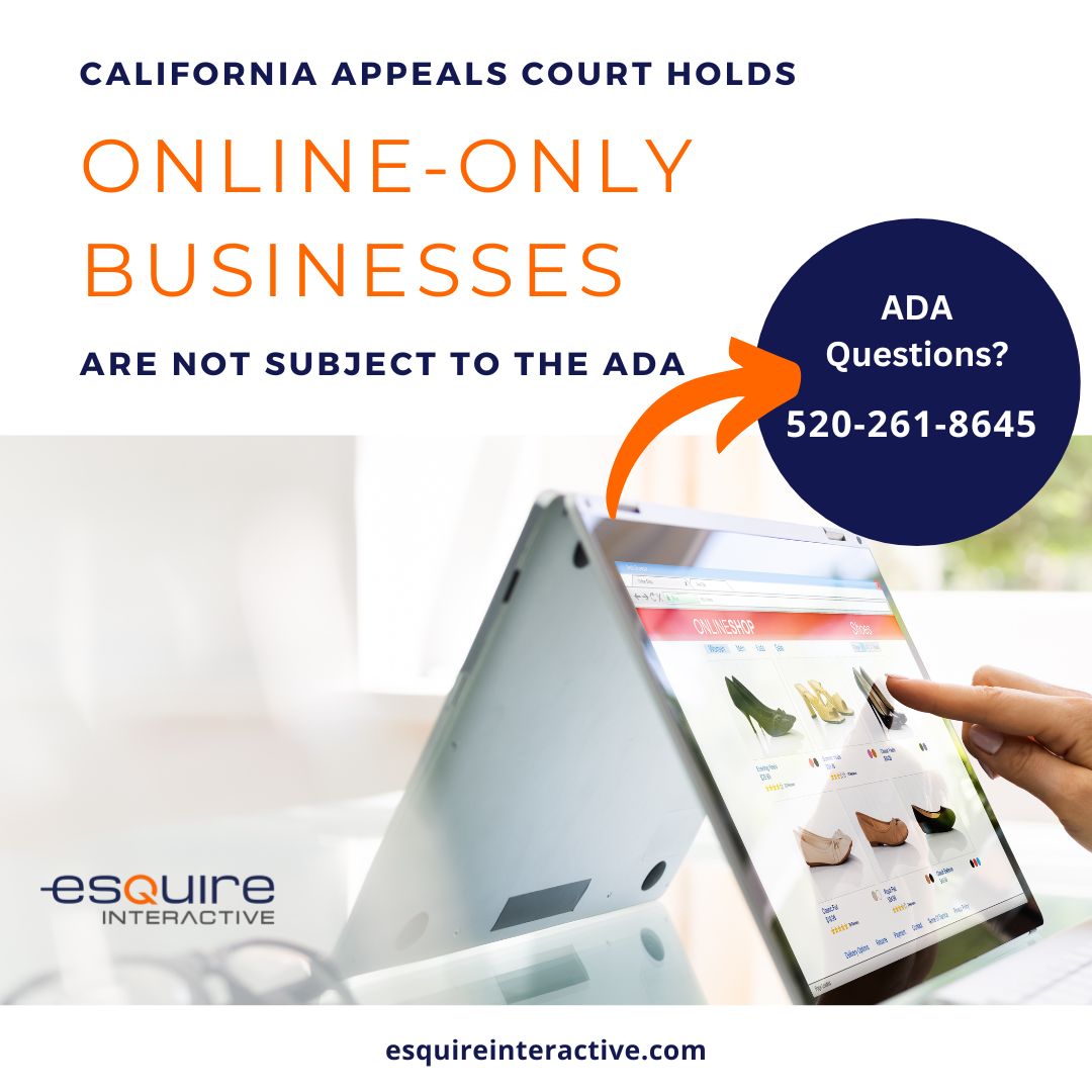 JeffLantzEsq's tweet photo. A recent California appellate case may provide a safe harbor against website accessibility lawsuits for online-only businesses. This position seemingly directly contradicts the position taken by the DOJ that all businesses - irrespective of whether they have a physical presen ... https://t.co/svqdYcM4zv
