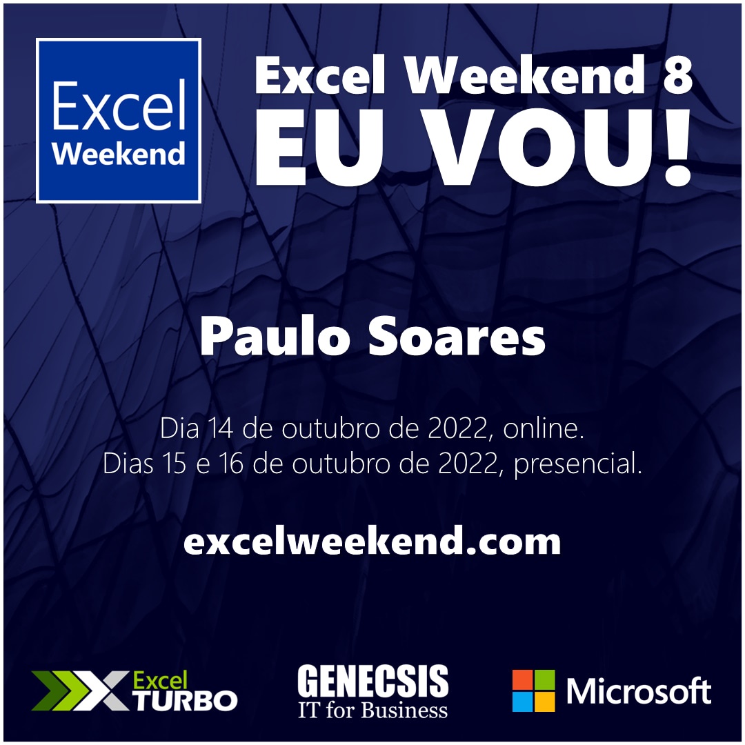 paulotcs's tweet photo. Tá chegando mais um #ExcelWeekend !! 💪🏻 #EuVou
Estarei lá no #EW8 , o encontro mais aguardado da comunidade #Excel! https://t.co/iAtFg4DpbH