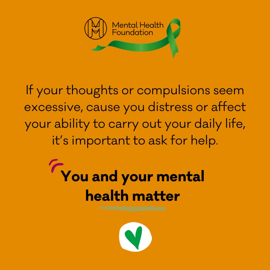 If your thoughts or compulsions seem excessive, cause you distress or affect your ability to carry out your daily life, it’s important to ask for help. You and your mental health matter. #OCDAwarenessWeek [9/9]