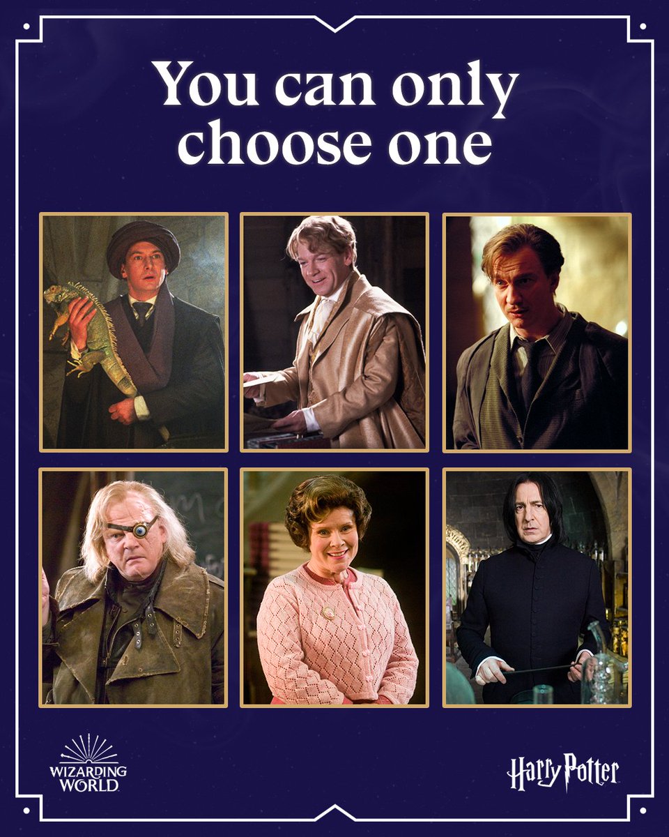 harrypotter's tweet photo. Between Aurors, werewolves and fraudsters, Hogwarts has certainly had an eclectic mix of Defence Against the Dark Arts professors, but who would you choose as your teacher? 👨‍🏫 https://t.co/ihKZRreVRZ